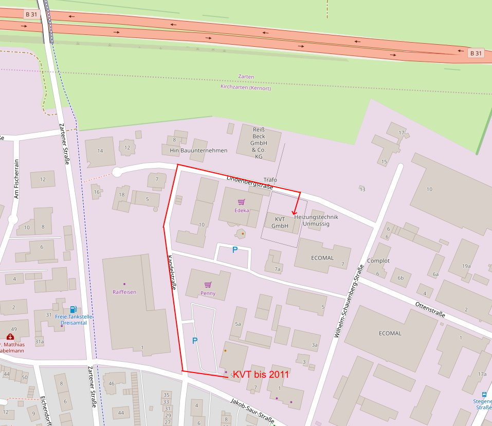 OpenStreetMap KVT GmbH Umzug 2011 von Jakob-Saur-Strasse 5 zu Lindenbergstrasse 5