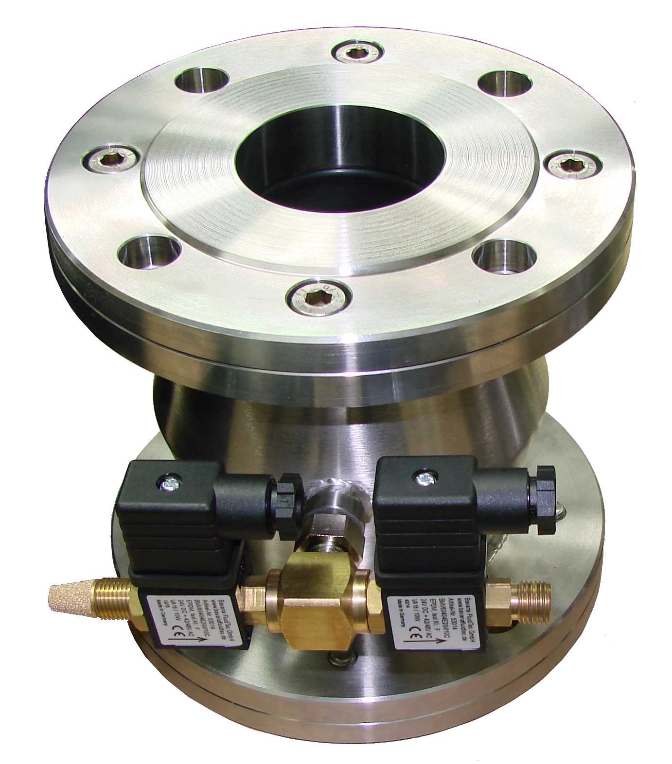 KVT Quetschvenbtil mit 2 Magnetventilen zur Regulierung einer Durchflussmenge, Druckes, ... KVT_pinch_valve_QV-100-065_with_DUPLEX_1.4462