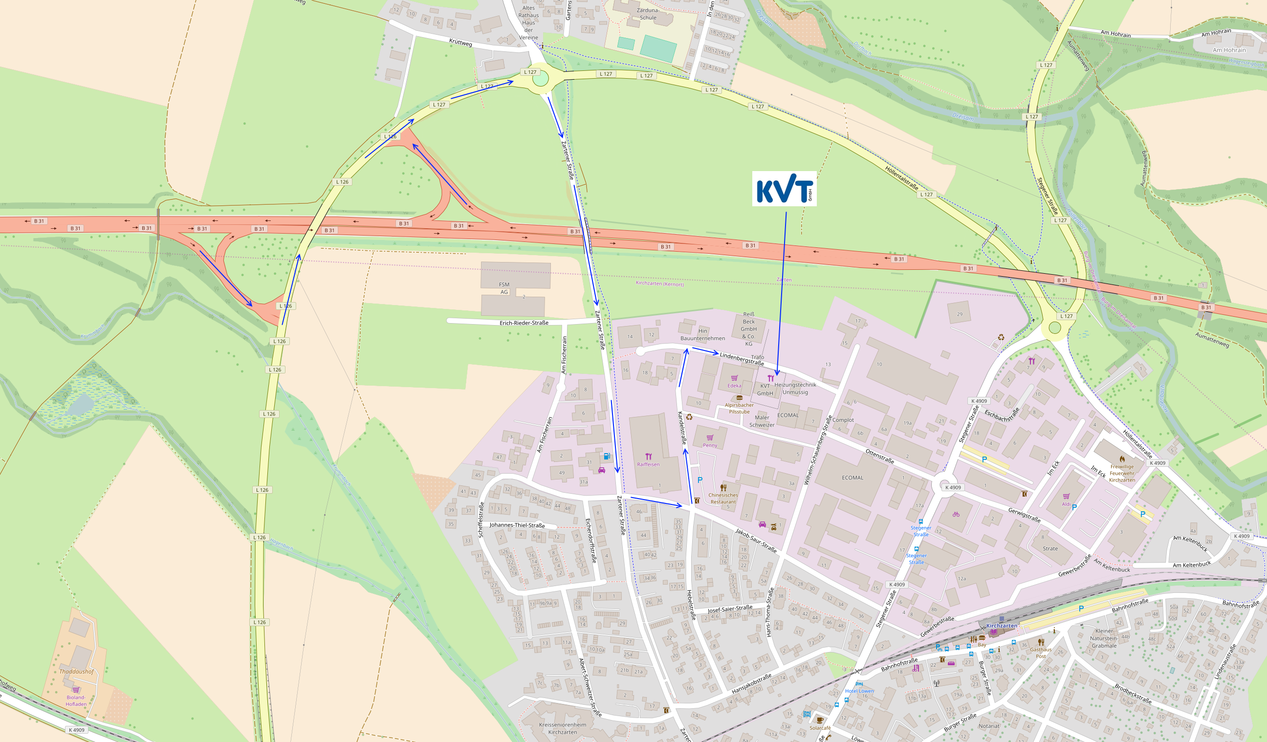 Karte von Kirchzarten OpenStreetMap_KVT_GmbH_Kirchzarten